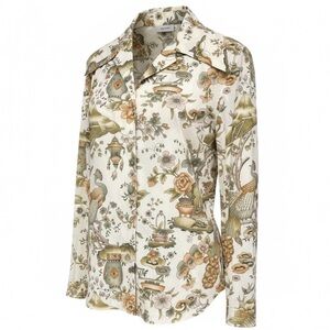 70s Novelty Print Dagger Collar Button-Up Shirt & Matching Tank Set, Size Large